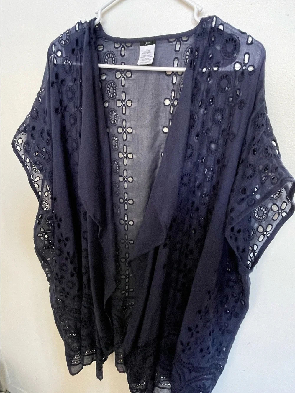 J. Crew Navy Eyelet Open-Front Kimono